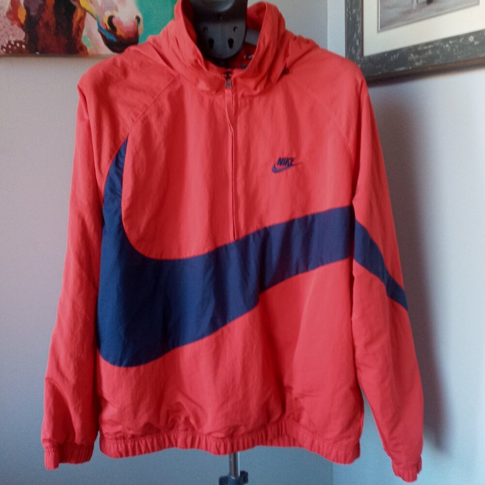 Vtg Nike Big Swoosh  Anorak Half Zip Red Navy Blue Jacket Size Medium but roomy